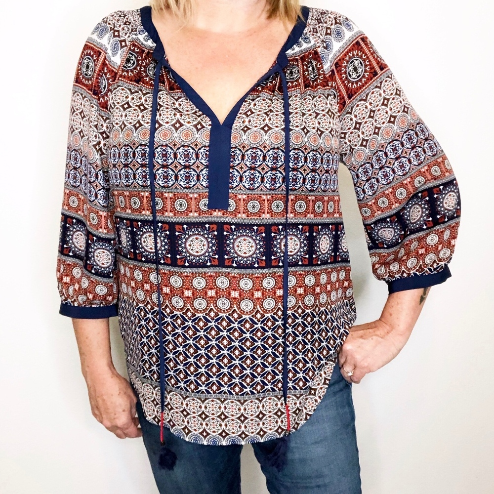 Daniel Rainn | 3/4 Sleeve Print Blouse L
